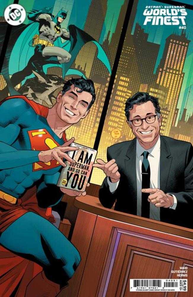 Batman Superman Worlds Finest #40 Cover D Dan Mora Stephen Colbert Celebrity Cameo Card Stock Variant